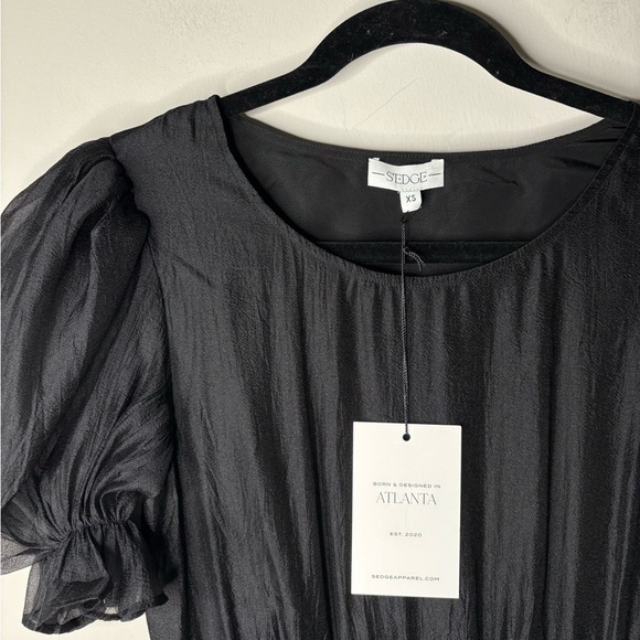 S’edge Black Puff Sleeve Mini Organza Dress - Picture 3 of 4